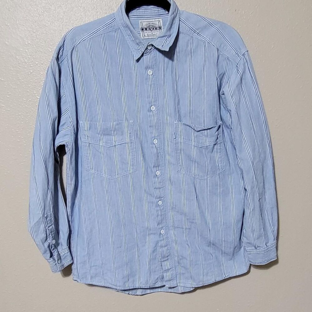 Vintage 1960s Levi's Blue Striped Button Up WPL 423, Men's Size Medium